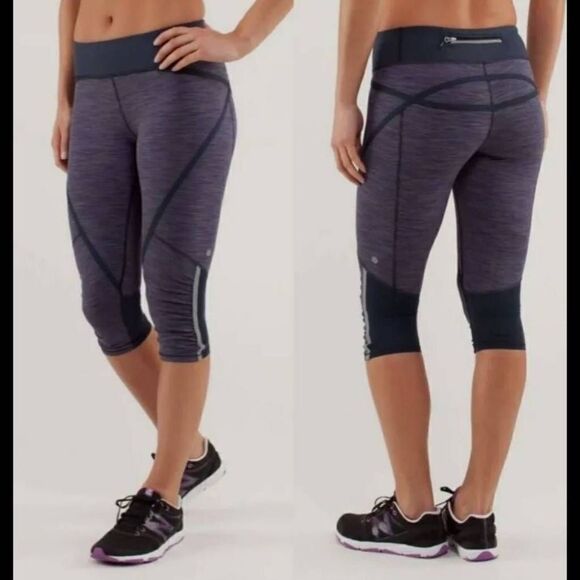 Lululemon Run Pace Crop Wee Are From Space Deep Indigo Multi / Inkwell Size 8. - Picture 1 of 10